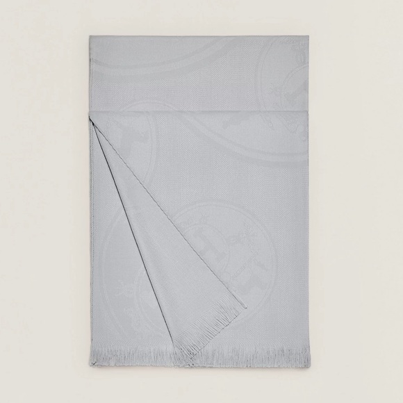 Hermes New Libris Stole Cashmere Silk Scarf Wrap Shall Gris Nauge 75 x 210 cm - Picture 9 of 9
